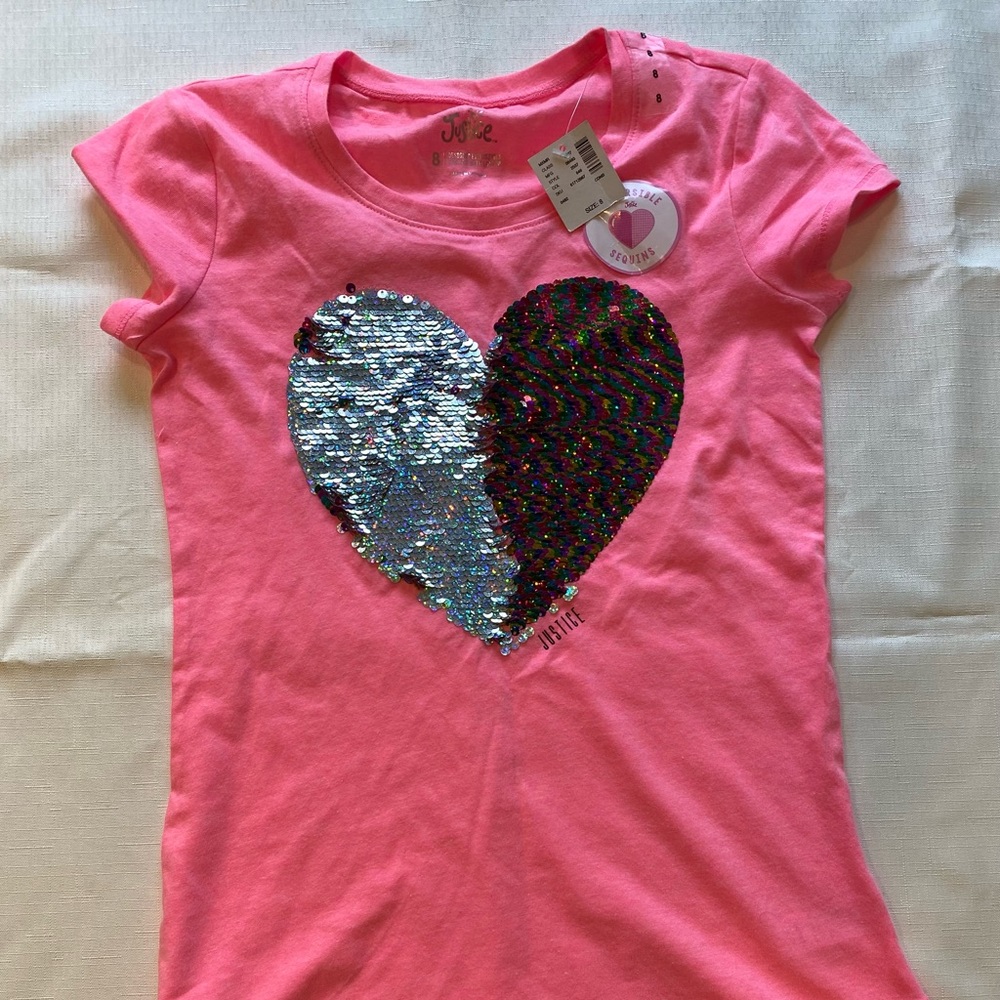 Justice short sleeved t shirt with reversible sequins